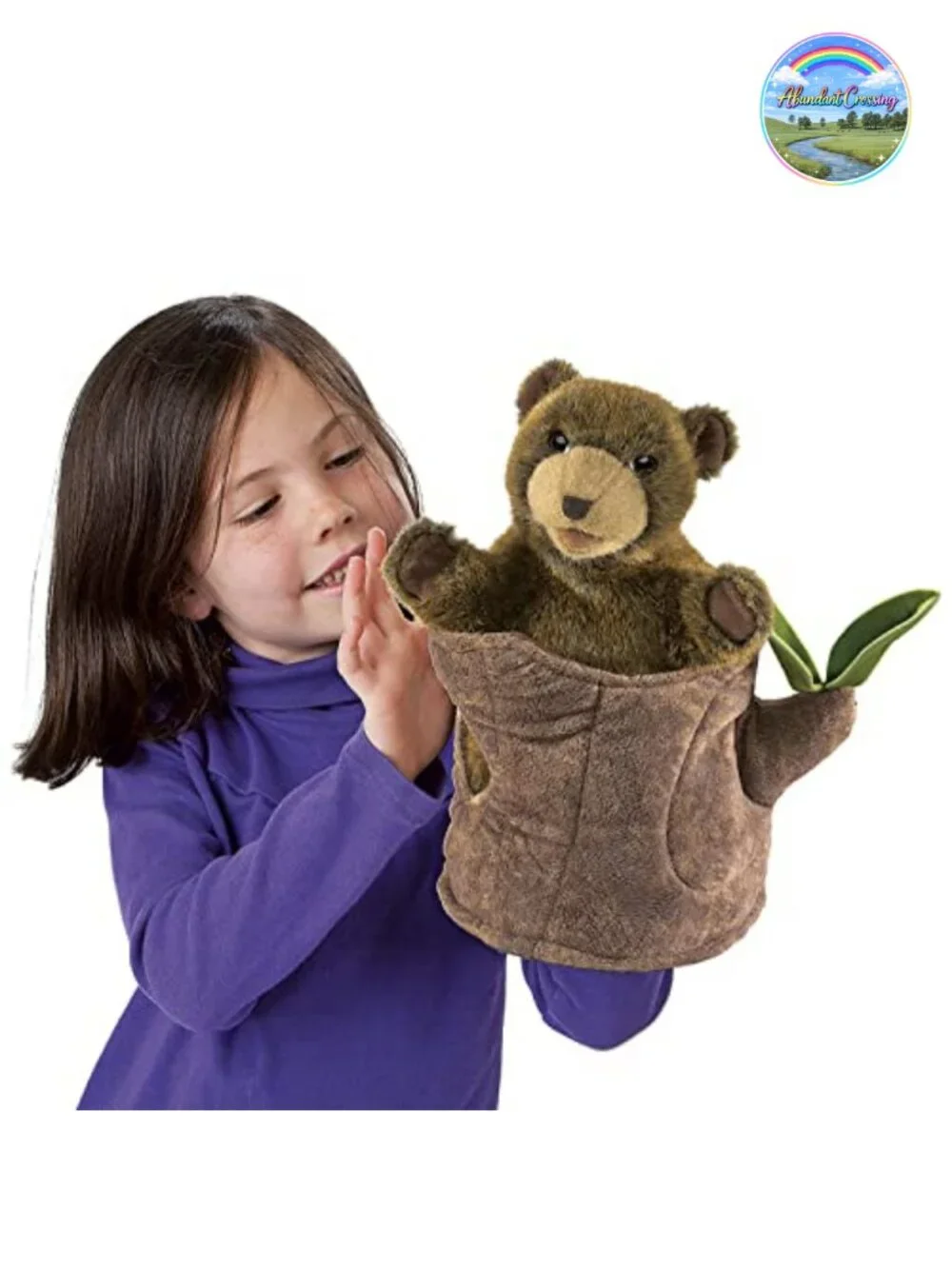 Folkmanis Bear in Tree Stump Hand Puppet Educational Toy Plush